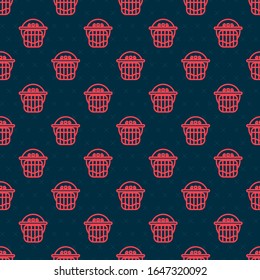Red line Hockey helmet icon isolated seamless pattern on black background.  Vector Illustration