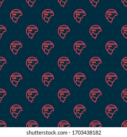 Red line Hockey helmet icon isolated seamless pattern on black background.  Vector Illustration