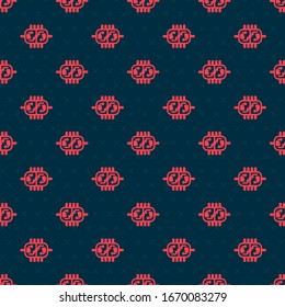Red line Hockey table icon isolated seamless pattern on black background.  Vector Illustration
