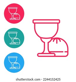 Red line Holy grail or chalice icon isolated on white background. Christian chalice. Christianity icon. Set icons in circle buttons. Vector