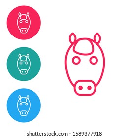 Red line Horse zodiac sign icon isolated on white background. Astrological horoscope collection. Set icons in circle buttons. Vector Illustration