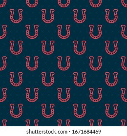 Red line Horseshoe icon isolated seamless pattern on black background.  Vector Illustration