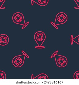 Red line Horseshoe icon isolated seamless pattern on black background.  Vector