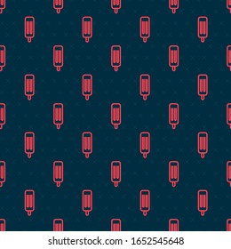 Red line Ice cream icon isolated seamless pattern on black background. Sweet symbol.  Vector Illustration