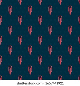 Red line Ice cream icon isolated seamless pattern on black background. Sweet symbol.  Vector Illustration