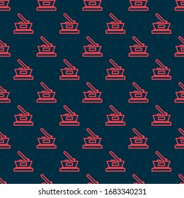 Red line Ice hockey cup champion icon isolated seamless pattern on black background. Hockey trophy.  Vector Illustration