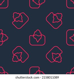 Red line Iceberg icon isolated seamless pattern on black background.  Vector