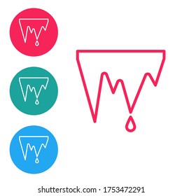 Red line Icicle icon isolated on white background. Stalactite, ice spikes. Winter weather, snow crystals. Set icons in circle buttons. Vector Illustration