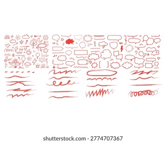 Red line icons, web graphics, and symbols set, 100x vector elements, business and technology illustrations