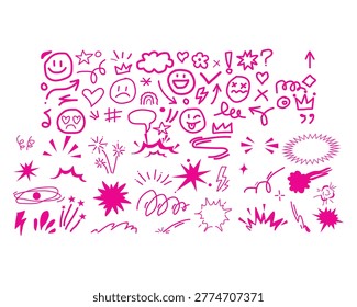 Red line icons, web graphics, and symbols set, 100x vector elements, business and technology illustrations