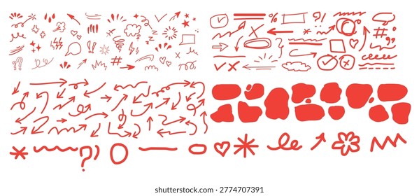 Red line icons, web graphics, and symbols set, 100x vector elements, business and technology illustrations