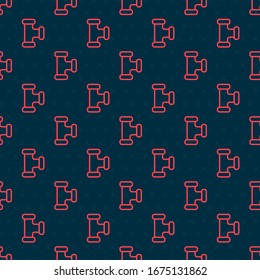 Red line Industry metallic pipe icon isolated seamless pattern on black background. Plumbing pipeline parts of different shapes.  Vector Illustration