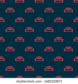 Red line Industry metallic pipe and valve icon isolated seamless pattern on black background.  Vector Illustration