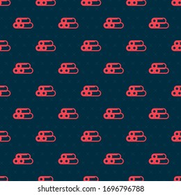Red line Industry metallic pipe icon isolated seamless pattern on black background. Plumbing pipeline parts of different shapes.  Vector Illustration