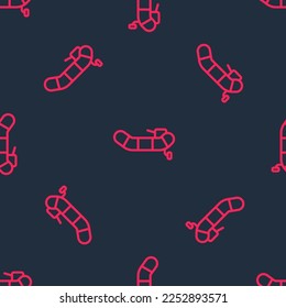 Red line Inflatable boat with outboard motor icon isolated seamless pattern on black background.  Vector