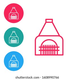 Red line Interior fireplace icon isolated on white background. Set icons in circle buttons. Vector Illustration