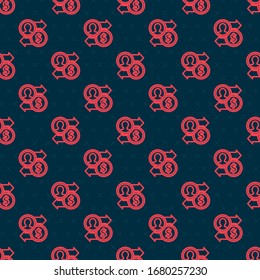 Red line Job promotion exchange money icon isolated seamless pattern on black background. Success, achievement, motivation business symbol, growth.  Vector Illustration