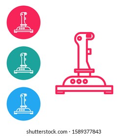 Red line Joystick for arcade machine icon isolated on white background. Joystick gamepad. Set icons in circle buttons. Vector Illustration