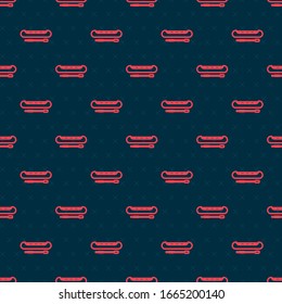 Red line Kayak and paddle icon isolated seamless pattern on black background. Kayak and canoe for fishing and tourism. Outdoor activities.  Vector Illustration
