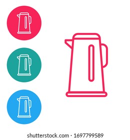 Cortejo de línea roja con icono de mango aislado en fondo blanco. Icono de Tetera. Establezca iconos en los botones de círculo. Ilustración vectorial