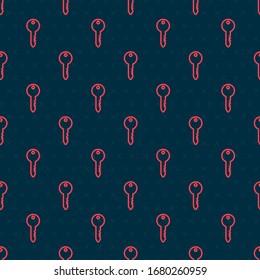 Red line Key icon isolated seamless pattern on black background.  Vector Illustration