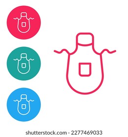 Red line Kitchen apron icon isolated on white background. Chef uniform for cooking. Set icons in circle buttons. Vector
