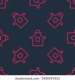Red line Kitchen apron icon isolated seamless pattern on black background. Chef uniform for cooking.  Vector