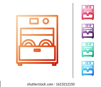 Red line Kitchen dishwasher machine icon isolated on white background. Set color icons. Vector Illustration