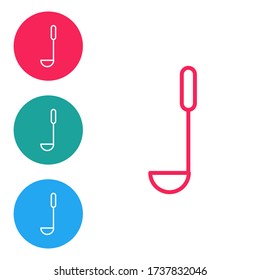 Red line Kitchen ladle icon isolated on white background. Cooking utensil. Cutlery spoon sign. Set icons in circle buttons. Vector Illustration