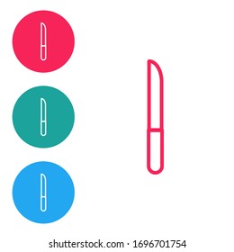 Red line Knife icon isolated on white background. Cutlery symbol. Set icons in circle buttons. Vector Illustration