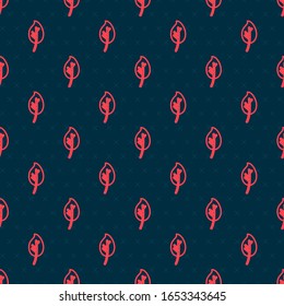 Red line Leaf icon isolated seamless pattern on black background. Leaves sign. Fresh natural product symbol.  Vector Illustration