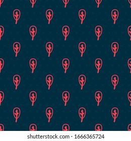 Red line Leaf icon isolated seamless pattern on black background. Leaves sign. Fresh natural product symbol.  Vector Illustration