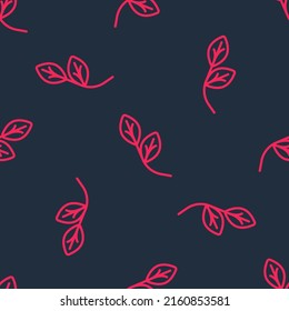 Red line Leaf icon isolated seamless pattern on black background. Leaves sign. Fresh natural product symbol.  Vector