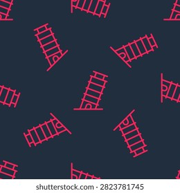 Red line Leaning tower in Pisa icon isolated seamless pattern on black background. Italy symbol.  Vector