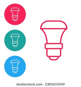 Red line LED light bulb icon isolated on white background. Economical LED illuminated lightbulb. Save energy lamp. Set icons in circle buttons. Vector