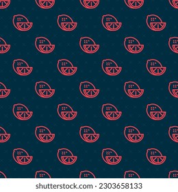 Red line Lemon icon isolated seamless pattern on black background.  Vector