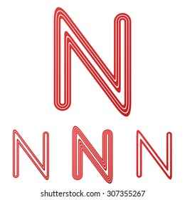 Red line letter n logo design set