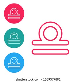Red line Libra zodiac sign icon isolated on white background. Astrological horoscope collection. Set icons in circle buttons. Vector Illustration