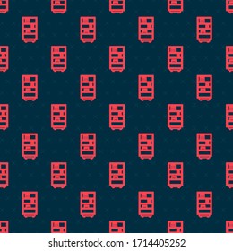 Red line Library bookshelf icon isolated seamless pattern on black background.  Vector Illustration