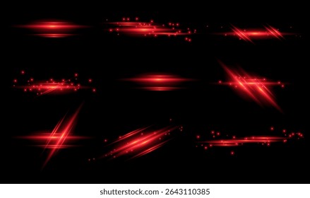 Red line light glow with sparkle and flare shine Horizontal 