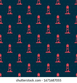 Red line Lighthouse icon isolated seamless pattern on black background.  Vector Illustration