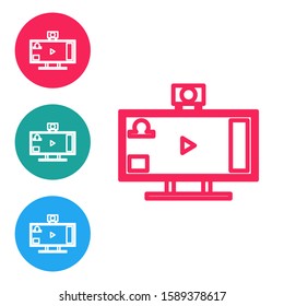 Red line Live streaming online videogame play icon isolated on white background. Set icons in circle buttons. Vector Illustration