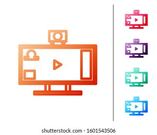 Red line Live streaming online videogame play icon isolated on white background. Set color icons. Vector Illustration