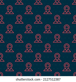 Red line Location icon isolated seamless pattern on black background. World or Earth sign.  Vector