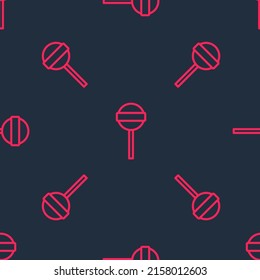 Red line Lollipop icon isolated seamless pattern on black background. Food, delicious symbol. Happy Halloween party.  Vector