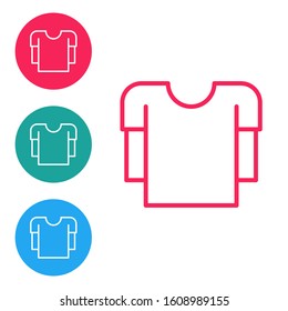 Red line Long sleeve shirt icon isolated on white background. Set icons in circle buttons. Vector Illustration
