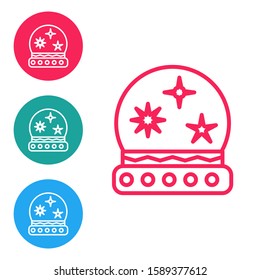 Red line Magic ball icon isolated on white background. Crystal ball. Set icons in circle buttons. Vector Illustration