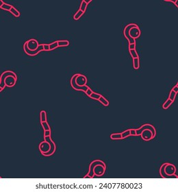 Red line Magic staff icon isolated seamless pattern on black background. Magic wand, scepter, stick, rod.  Vector