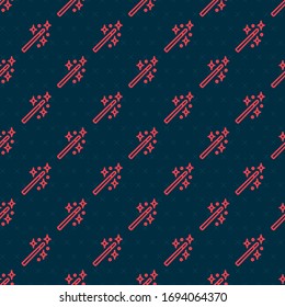 Red line Magic wand icon isolated seamless pattern on black background. Star shape magic accessory. Magical power.  Vector Illustration