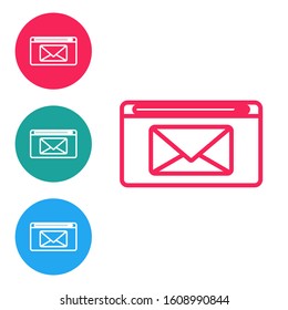 Red line Mail and e-mail icon isolated on white background. Envelope symbol e-mail. Email message sign. Set icons in circle buttons. Vector Illustration